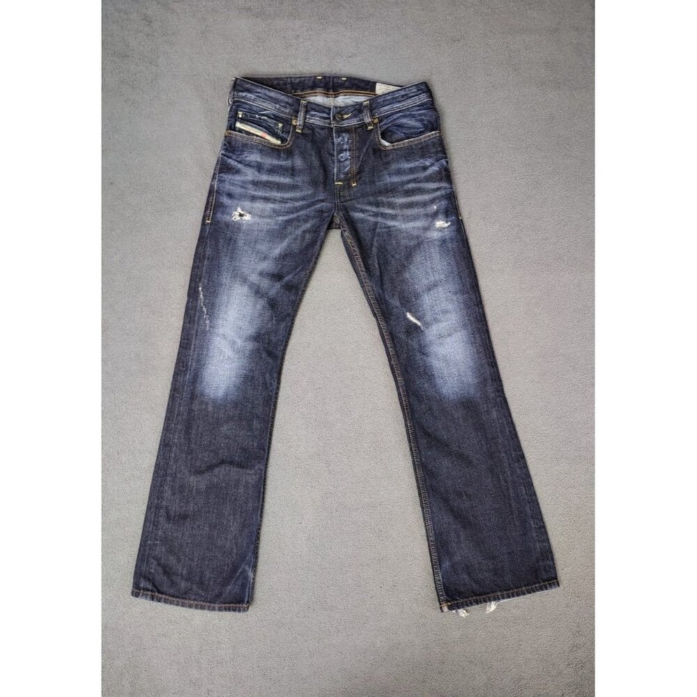 Diesel Jeans Mens (29x 30) Zatiny Bootcut Blue Dark Frayed Ankle Hem Distressed